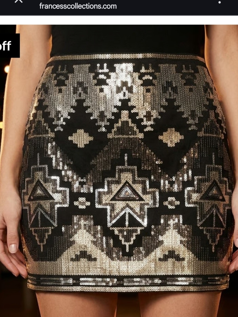 Express Black and Gold Aztec Sequin Mini Skirt